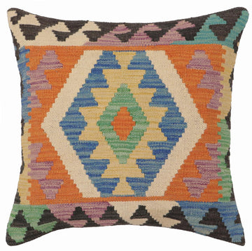 handmade Traditional Pillow Blue Beige Hand-Woven SQUARE 100% WOOL  Hand woven turkish pillow  PILLOW